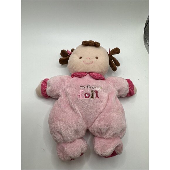 JUST ONE YEAR MY FIRST DOLL BEAN BAG SOFT STUFFED PLUSH PINK BROWN PIGTAIL GIRL - Picture 1 of 16